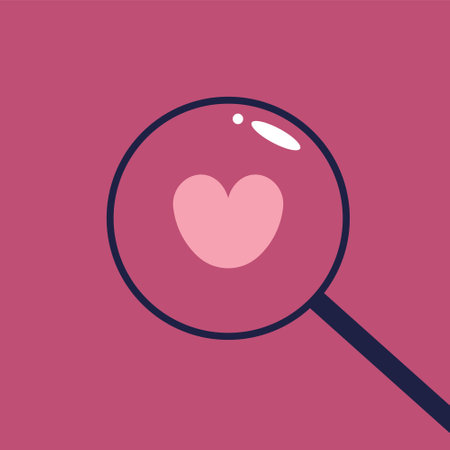 Valentines Day. Abstract concept of finding love. Magnifying glass and heart. Flat vector illustration.のイラスト素材