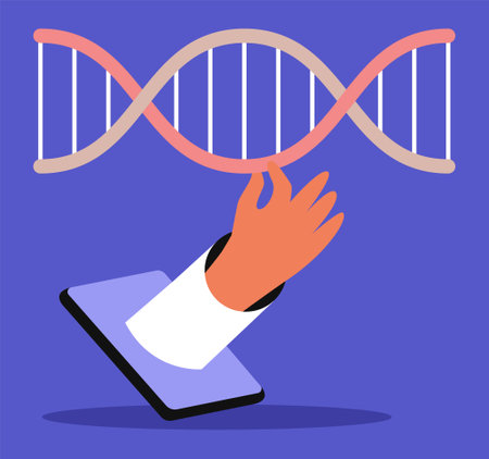 App for experiment with DNA. Manipulation of Genes. Genetic Engineering. Flat vector illustration.のイラスト素材