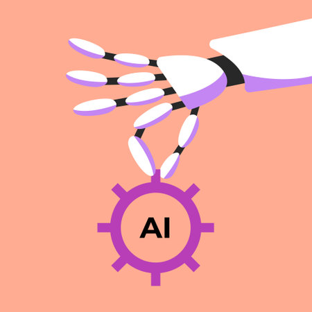 Automation with AI. Quality control of artificial intelligence. Robot tester finds and looks for errors in the program. Flat vector illustration.のイラスト素材