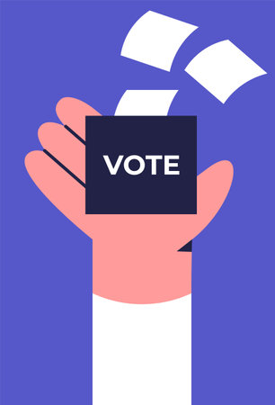 Man's hand holds an election box. Democratic elections. Flat vector illustration.のイラスト素材