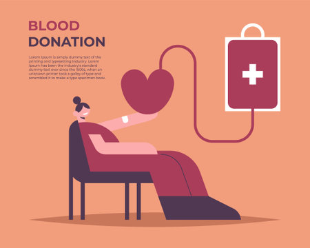 Blood Donor Day. Donate blood, save a life. June 14. World Blood Donor Day. Background, poster, banner, flyer. Flat vector illustration.のイラスト素材