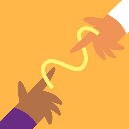 Suicide Prevention Month. Yellow September. Yellow ribbon and two hands. World Suicide Prevention Day. 10 September. Flat vector illustration.のイラスト素材
