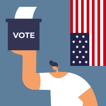 Election Day. People place paper ballots in the ballot box. Flat vector illustration.のイラスト素材