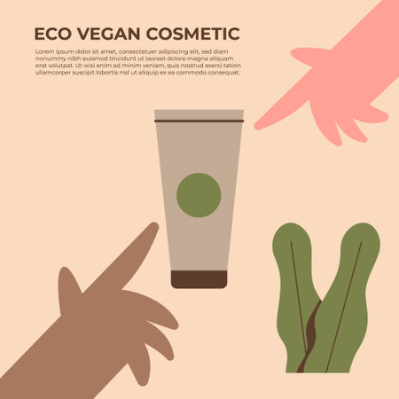 Various eco-vegan cosmetics. Natural skin care for different people. Concept of ecological lifestyle and sustainable consumption. Flat vector illustration.のイラスト素材