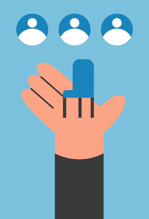 Hiring banner. Man HR looking for employees online in app. Work searching. Flat vector illustration.のイラスト素材