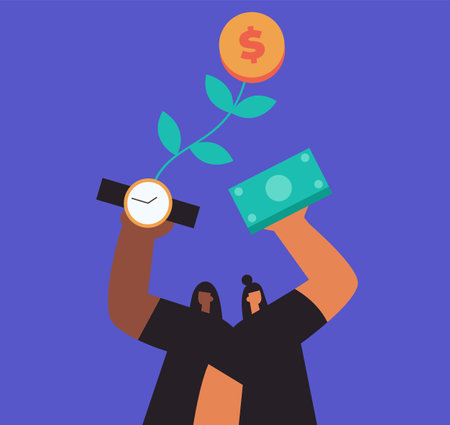 Green investments. Business concept for investment and finance growth. Plant with coins and people. Environmental social and corporate governance. Flat vector illustration.のイラスト素材