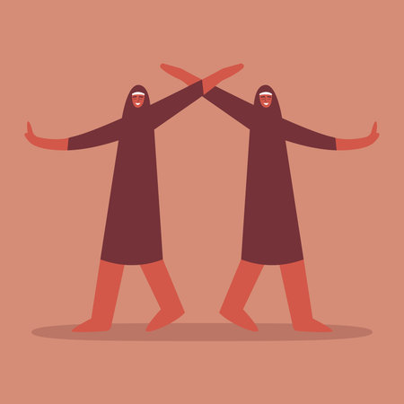 Dancing couple of Arabic women. Cartoon characters. Abstract people in dance movement. Dating, love,...