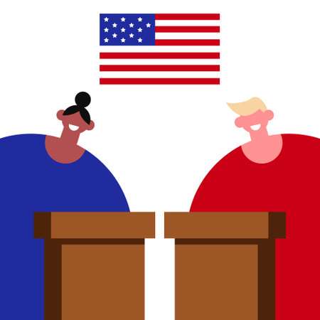 Political concept of debate with candidates. Political elections, voting baking. Vector illustration in flat style isolated on white background.のイラスト素材