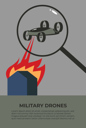 AI Flying drone. Modern technology army military. Flat vector illustration in cartoon style.のイラスト素材