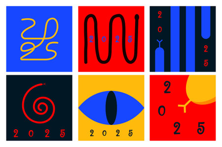 New year 2025 Chinese zodiac snake posters with abstract snake and numbers. Use for flyers and...