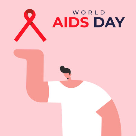 World AIDS Day Campaign. December 1. Man showing Red Ribbon Sign. Awareness of the dangers of AIDS....