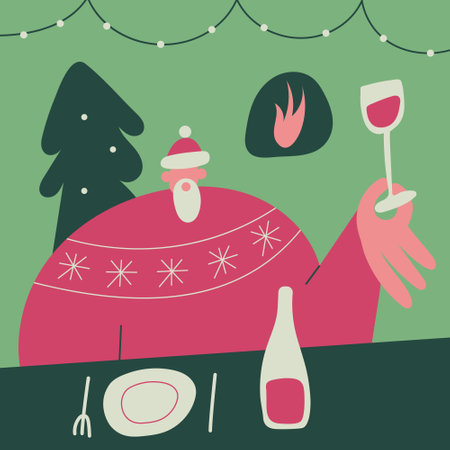 Christmas Card with smiling Santa Claus face Celebrates the New Year 2025. Season sale or online delivery gifts concept. Flat vector illustration.のイラスト素材