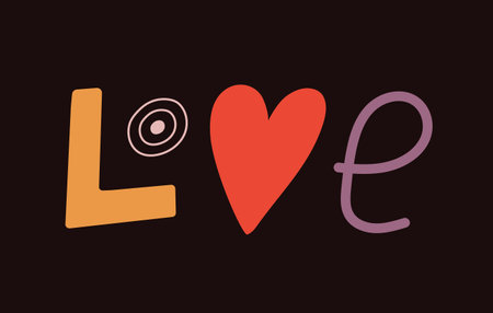 Abstract lettering "Love". Love, heart, relationship. Phrase for Valentine's Day. Vector letters on black background.のイラスト素材