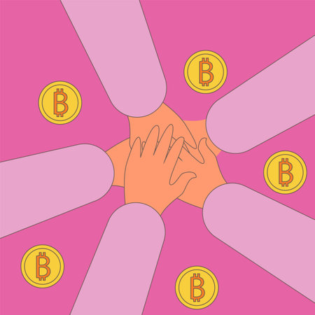 Cryptocurrency community and crypto coins. Devices for storing electronic cryptocurrency banknotes. Savings blockchain technology. Flat vector illustration.のイラスト素材