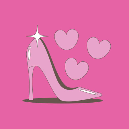 Minimalistic Valentine's Day with hearts, women's shoes, romantic symbols, and pink-red tones. Perfect for cards, social media, web, and print design. Flat vector illustration.のイラスト素材