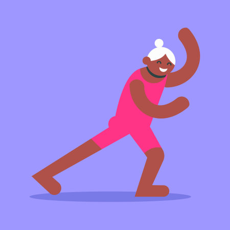 Woman doing Elderly yoga class outdoor. Flat vector illustration in cartoon style.のイラスト素材