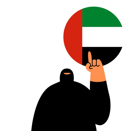 Dubai, National flag of Islamic United Arab Emirates and woman. UAE, Abu Dhabi. Original color in circle. Flat Vector illustration.のイラスト素材