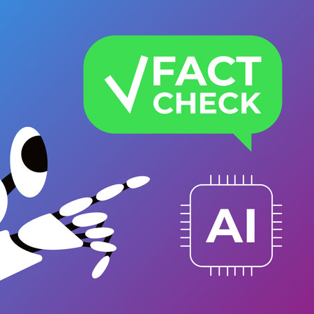 Fact check in AI industry. Concept of thorough fact-checking or easy compare evidence. Flat Vector stock illustration.のイラスト素材