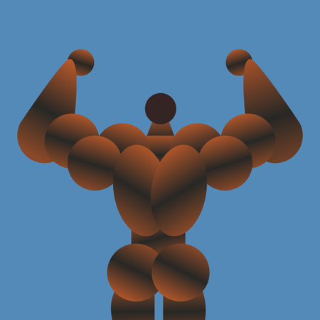 Muscular Black Bodybuilder Character Posing. Strong Man Icon for Fitness and Gym Motivation. Diversity Vector Illustration.のイラスト素材