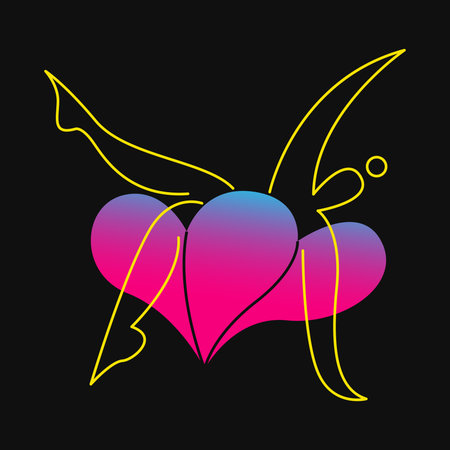Neon Woman Silhouette Inside Gradient Flower on Black Background.のイラスト素材