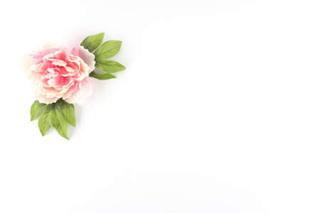 Single Pink Peony Flower on a White Styled Desktop  - Silk Artificial Flowers - Craftsの写真素材