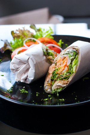 Salmon wrap with roti doughの写真素材