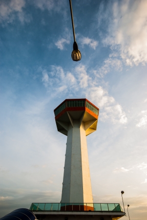 lighthouse at the harbor public with street lamp の写真素材