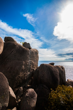 Transparent blue sea, mountains and the sky on Nang Yuan island.の写真素材