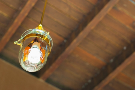 Antique Ceiling Lamp with old wooden backgroundの写真素材