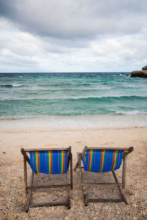 Beach Chairs on the beachの写真素材