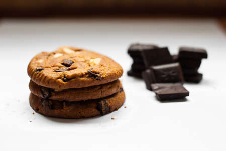 Stack Chocolate chip cookies with Dark Chocolate barの写真素材