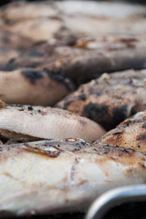 Fish on the grill at market for sale 