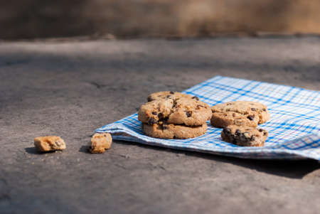 chocolate chip cookies on napkin