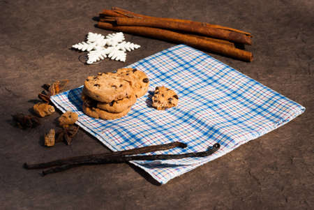 chocolate chip cookies on napkin