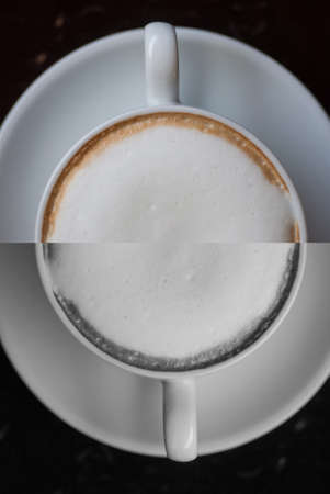 Close up cup of Hot Cappuccino coffeeの写真素材