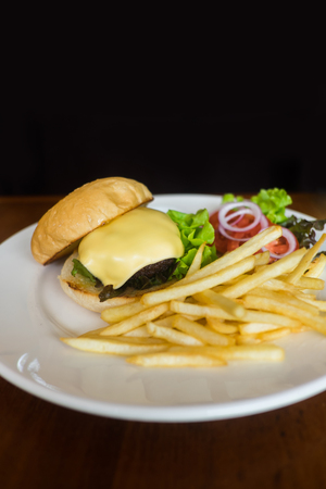 cheese burger with French frieshamburgerの写真素材