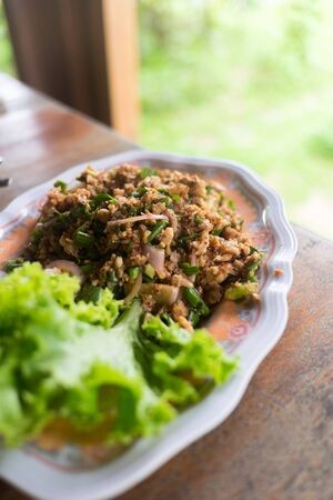 Spicy minced fish saladThai foodの写真素材