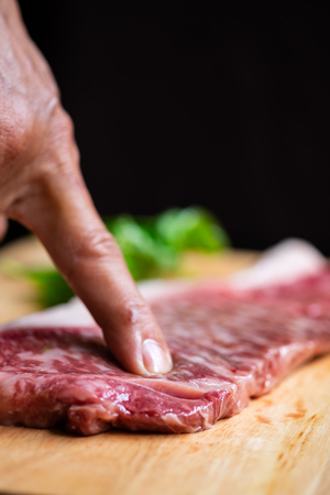 wagyu kobe beef  steak on cutting boardの写真素材