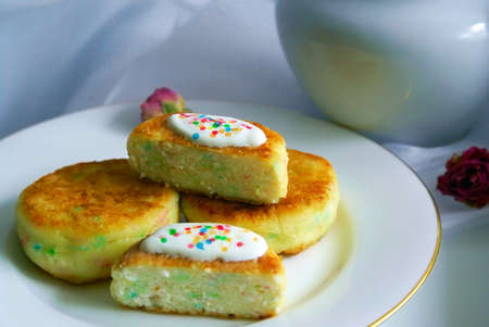 Tasty ?heesecakes with Multicolored Sprinkles.の写真素材