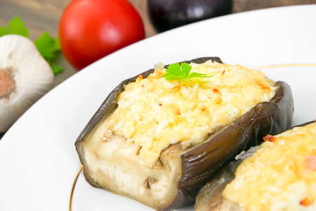 Stuffed eggplant and fresh Tomatoes. Studio Photoの写真素材