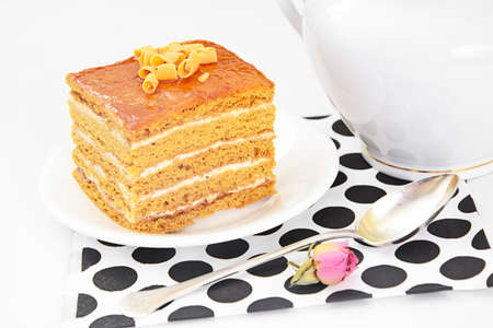 Cake with Condensed Milk, Nuts and Honey. Studio Photoの写真素材