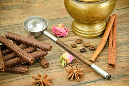 Delicious Cookies with Chocolate on Wood Background. Studio Photo