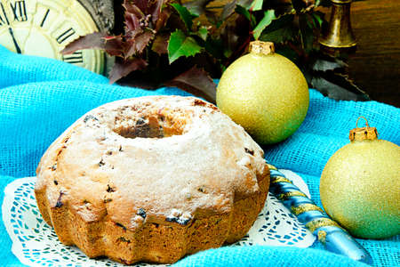 Christmas Cake on Holiday Background. New Year Photo