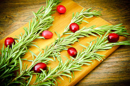 Natural Seasoning for Christmas Dinner: Rosemary and Cranberry. Studio Photoの写真素材