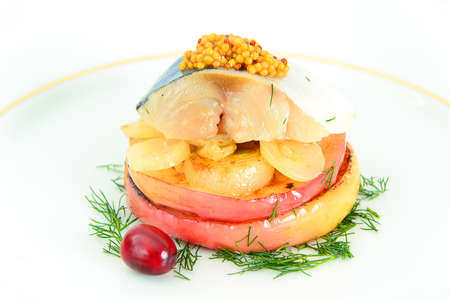 Salt Marinated Mackerel with Apple and Onion. Studio Photoの写真素材
