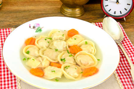 Delicious Food: Soup Dumplings and Carrot. Studio Photoの写真素材