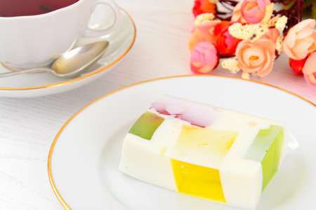 Diet Dessert: Fruit Jelly, Gelatin and Tea. Studio Photo