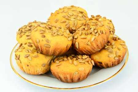Fresh Cupcakes with Sunflower Seeds. Studio Photo.の写真素材