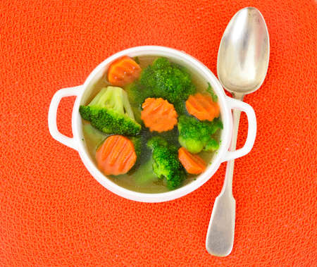 Broccoli and Carrots Soup. Diet Fitness Nutrition Studio Photoの写真素材