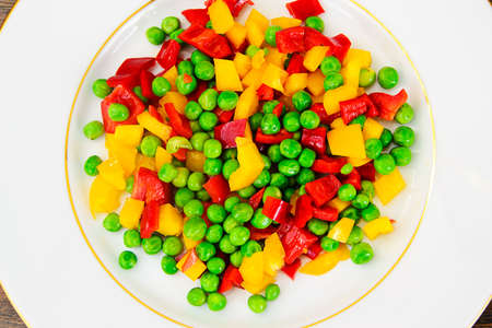 Juicy Vegetable Stew. Paprika, Peas and Carrots. Diet Food Studio Photoの写真素材